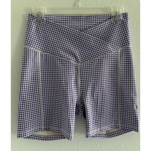 Wilo The Label Biker Shorts Womens Large Purple Gingham Crossover Active Gym